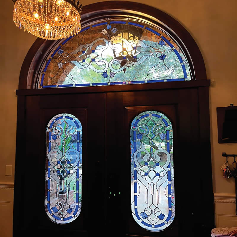 Traditional 8ft Mahogany Arched Glass Floral Motif Door