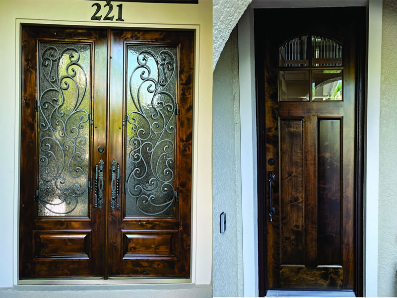 Antiqued knotty alder entry doors